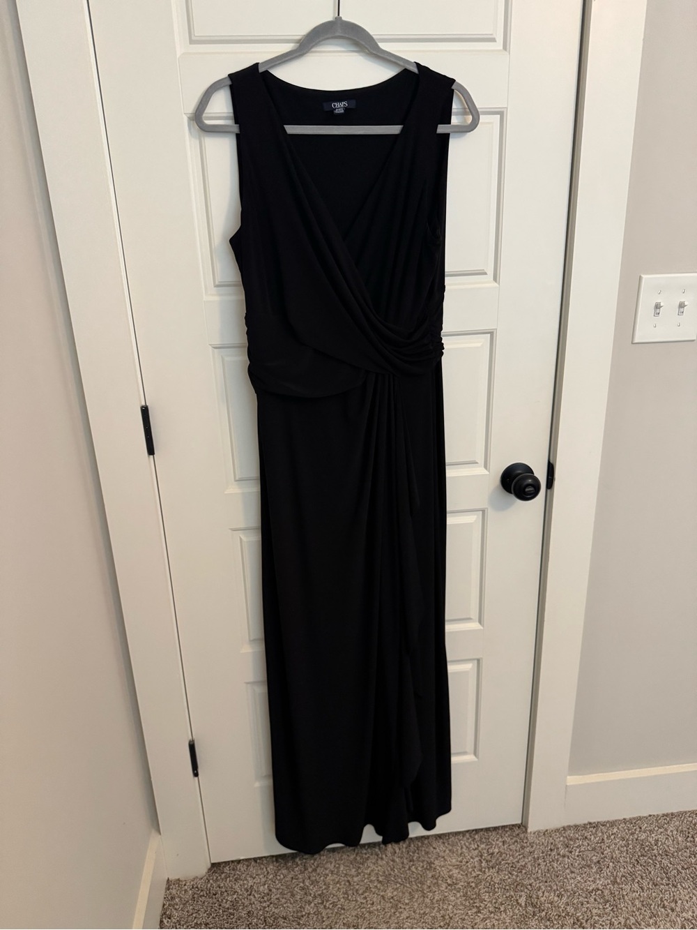 Chaps Black Sleeveless Draped Maxi Dress
